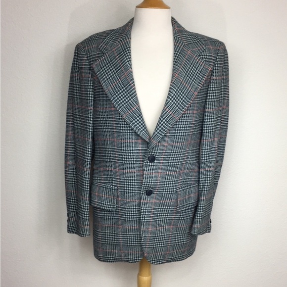 Vintage Men The Highlander Tailored Grey Glen Plaid Wool Classic Blazer Size 36S
